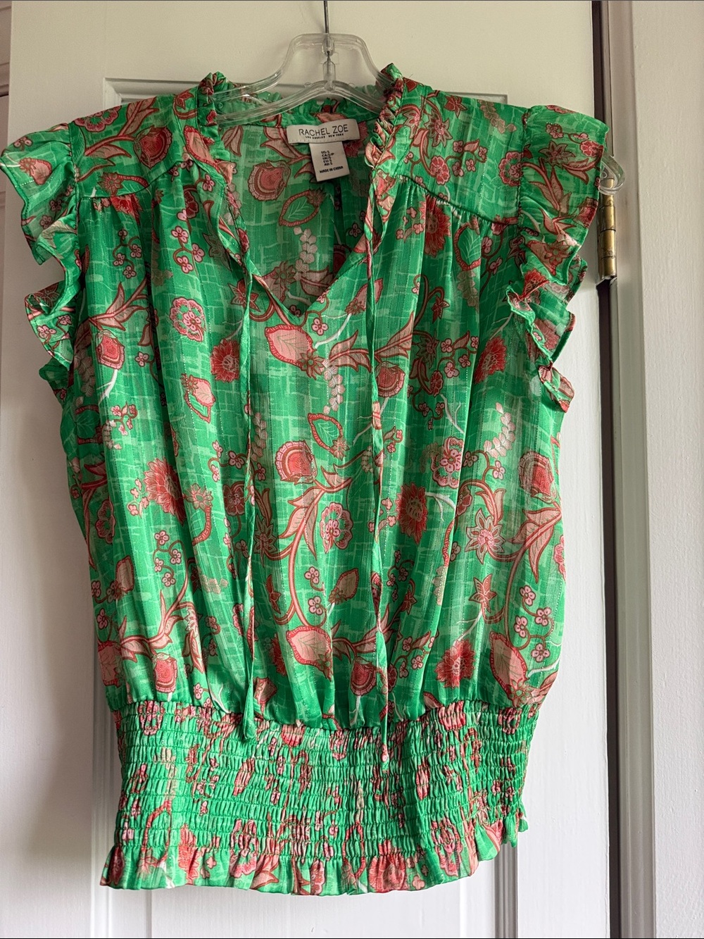 Rachel Zoe Green Floral Ruffle Sleeve Blouse